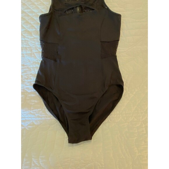 Womens Swimsuit One Piece  Size ?? Large Black w/zipper & Lace Inserts Pool - Picture 5 of 12